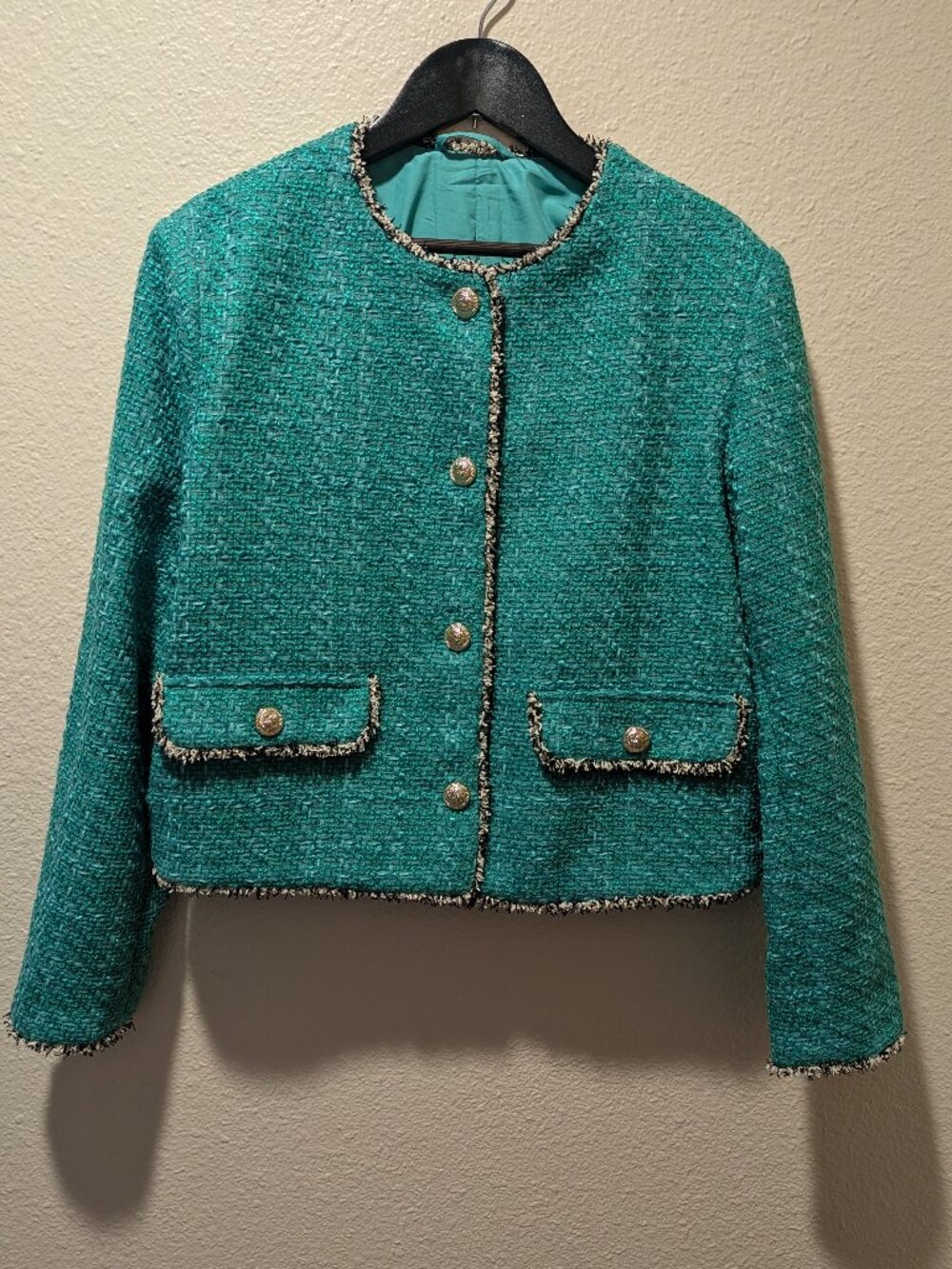 H&M Green Tweed Jacket Gold Buttons Size M - Picture 8 of 11